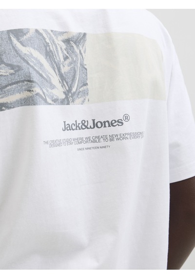 Jack & Jones Erkek Sirt Baskili Bisiklet Yaka Tisört - Split - 12297539 Bright White