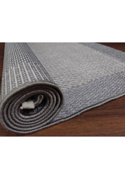 Derin Sisal Gri Bordürlü Açık Gri Jüt Sisal Dekoratif Kaymaz Taban Yıkanabilir Halı St08-1046 Renkli