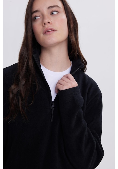 Tudors Kadın Standart Fit Anti-pilling Tüylenme Yapmayan Soğuk Geçirmez Siyah Bato Yaka Polar Sweatshirt-41776 SiYAH