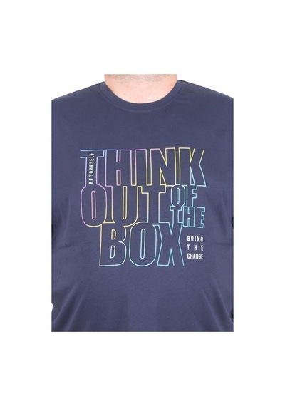 Starbattal Erkek Büyük Beden Sıfır Yaka Tişört Think Out Box 25163 Lacıvert Lacivert