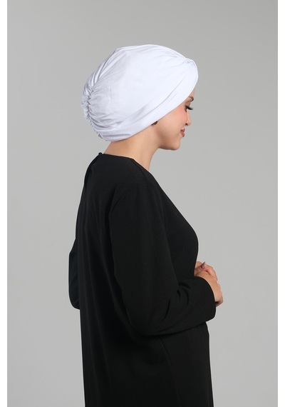 Hürrem Bone Beyaz Pratik Hazır Geçmeli Tesettür Bone Sandy Pileli Salaş 2121 42 Beyaz