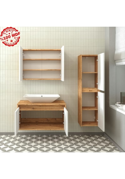 Banos Roomart Lavabolu Ahşap-Mat Beyaz Mdf 85 Cm Banyo Dolabı+A.. Beyaz Banos Roomart Lavabolu Ahşap-Mat Beyaz Mdf 85 Cm Banyo Dolabı+A.. Beyaz