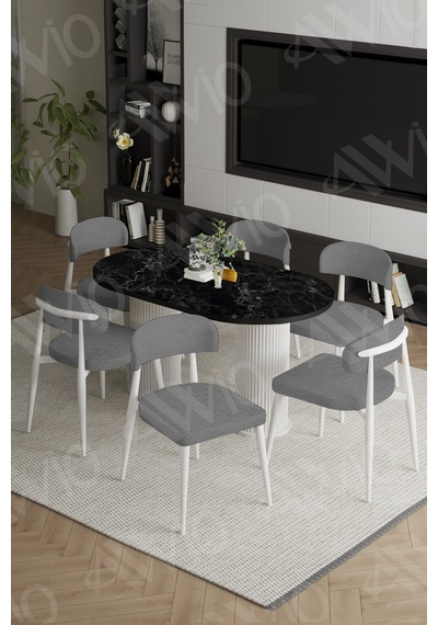 Avvio Vermond Bohem Ayak Beyaz Polo Sandalye 80x160 Mutfak Masa Sandalye Takımı Siyah Mermer Avvio Vermond Bohem Ayak Beyaz Polo Sandalye 80x160 Mutfak Masa Sandalye Takımı Siyah Mermer