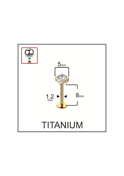 %100 G23 Titanyum Zirkon Tek Taşlı Pırlanta Model Kıkırdak Conch Tragus Labret Piercing Altın - Gül