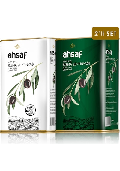 Ahsaf Soğuk Sıkım Zeytinyağı 1 L Teneke + Natürel Sızma Zeytinyağı 1 L Teneke