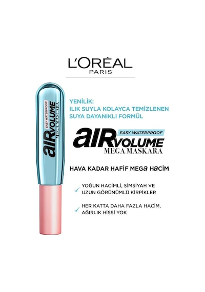 L'Oreal Paris Air Volume Mega Easy Waterproof Suya Dayanıklı Maskara Siyah