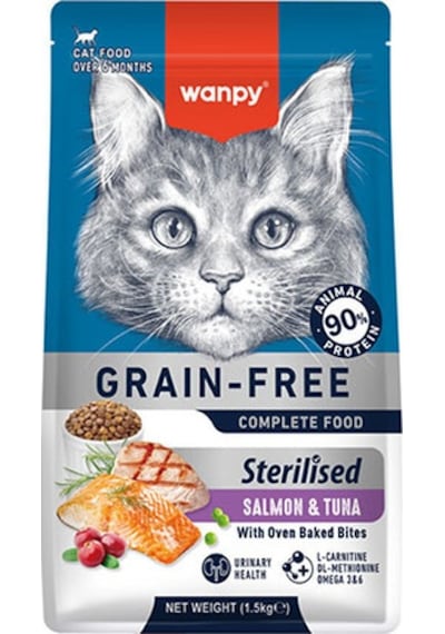 Wanpy With Oven Baked Bites Somon Ve Ton Balıklı Tahılsız Kısırlaştırılmış Kedi Maması 1,5 Kg 171-10008.02