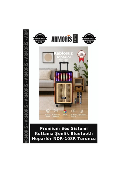 Premium Ses Sistemi Kutlama Şenlik Bluetooth Hoparlör Ndr-108r Turuncu