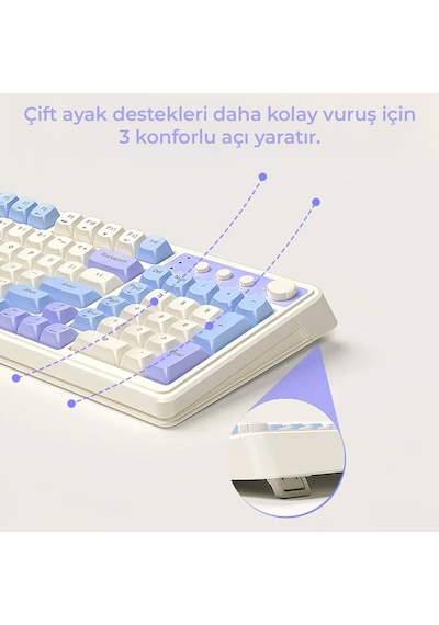 Aula S99 Retro Rgb Gaming 3 Modlu Bluetooth/2.4ghz/usb-c Kablosuz Makrolu Türkçe Q Klavye Mavi