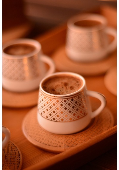 Bambum Hanzade 6 Kişilik Kahve Takımı Desen Altlıklı B0933