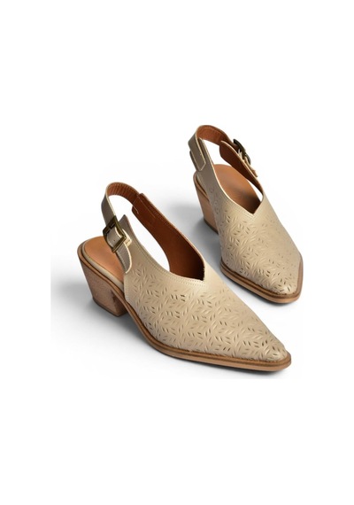 Fox Shoes Y654300403 Vizon Hakiki Deri Kalın Topuklu Kadın Ayakkabı