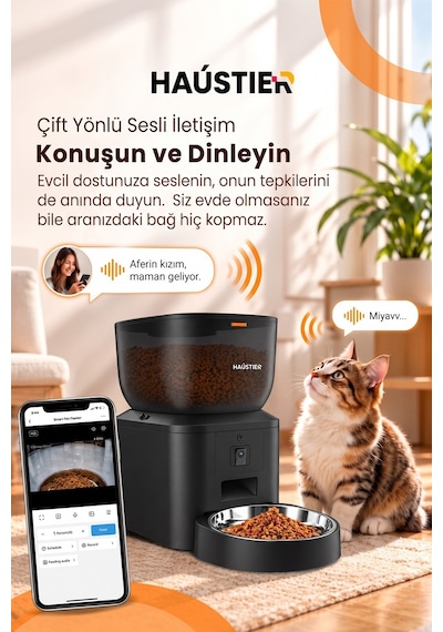 Qq025 Kameralı Akıllı Otomatik Kedi Mama Kabı, 480p ,gece Görüşlü, Wifi 2.4ghz, 4 Lt, Metal Kase