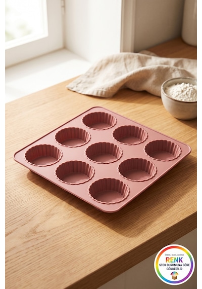 Silikon Tartolet Kalıbı Kolay Çıkan Esnek Platinum Silikon 9 Gözlü Mini Tart Kek Kalıbı 25 Cm Çok Renkli