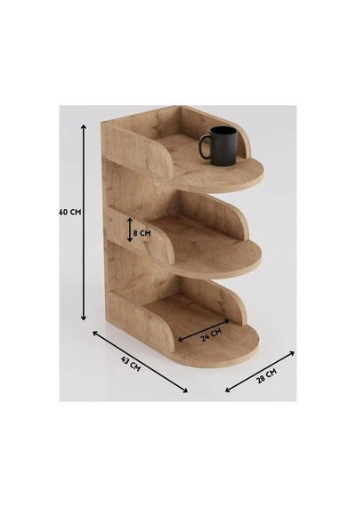 Modern 3 Katlı Kitaplıklı Yan Sehpa Beyaz