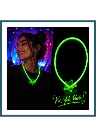 Bezos Fosforlu Yıldız Parti Kolyesi Neon Işıklı Kolye Yeşil Renk Ob Diğer