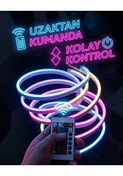 Rgb Akıllı Led Neon Şerit Işık 3 Metre Uzaktan Kumandalı Ve Telefon Kontrollü Renkli Aydınlatma - Lisinya Çok Renkli