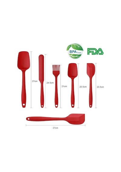 Silikon Mutfak Yardımcısı, 6 Adet Silikon Spatula, Çorba Kaşığı, Fırın Fırçası, Spatula, Isıya Dayanıklı Ve Yapışmaz, Paslanmaz Çelik Ve Dikişsiz Tek Parça Tasarım Siyah-gri-kırmızı Gri 0