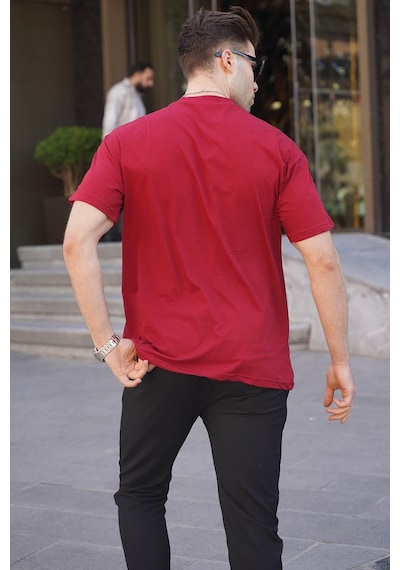 Madmext Bordo Baskılı Over Fit Erkek Tişört 6111-bordo Bordo