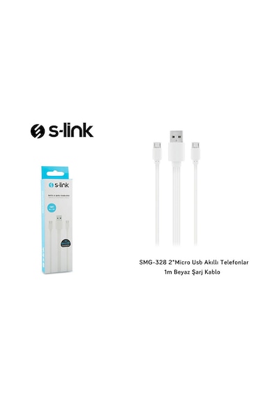 S-link Smg-328 2 Micro Usb Akıllı Telefonlar 1m Beyaz Şarj Kablo
