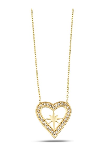 Debora Jewelry 14 Ayar Altın Kalpli Taşlı Kolye