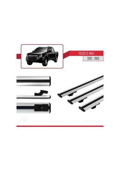 Isuzu D-max 2012-2015 İle Uyumlu Basic Model Ara Atkı Tavan Barı Gri 3 Adet