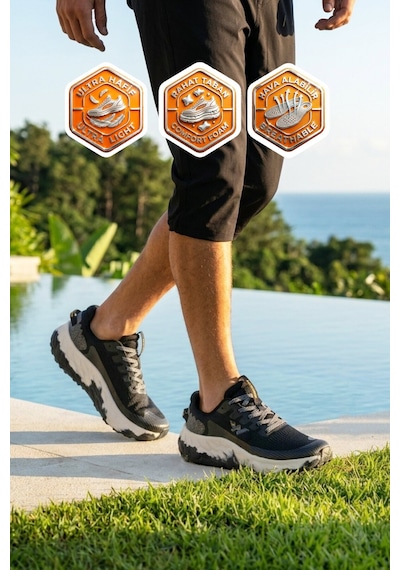 Walkway Siyah Beyaz Fileli Hafif Esnek Hafızalı Taban Unisex Spor Ayakkabı Flystep G Siyah - Beyaz