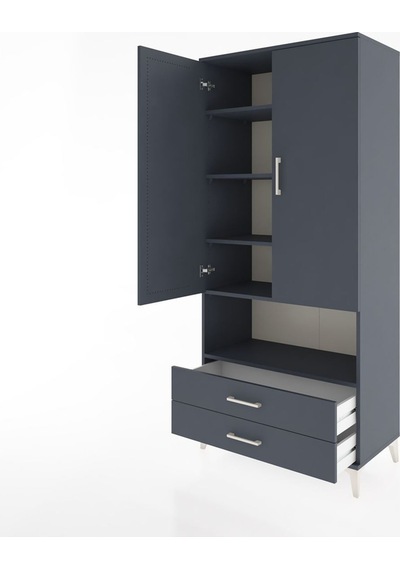Hyperion Dolap 5 Raflı 2 Çekmeceli 2 Kapaklı 88x44x195 Antrasit-antrasit Antrasit
