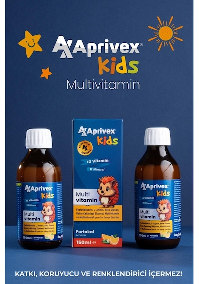 Aprivex Kids Multivitamin Doğal Portakal Aromalı Şurup 150 ML Aprivex Kids Multivitamin Doğal Portakal Aromalı Şurup 150 ML