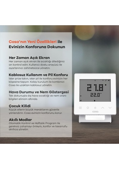 Akıllı Oda Termostatı Kablosuz Kombi Kontrolü V5 Beyaz Diğer