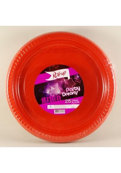 Roll-up & Rainbow Plastik Kırmızı Renkli Parti Tabak 25 Li Yuvarl