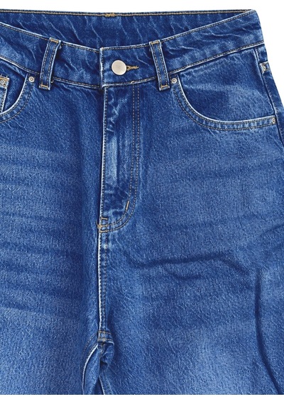 Vadon 1055 Kadın Yüksek Bel Kar Yıkamalı Wide Leg Geniş Paça Jean Pantolon Koyu Mavi