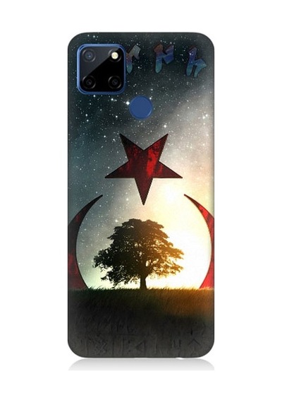 Realme C12 Uyumlu Göktürkçe Türk Ve Ağaç Bayrak Desenli Silikon Kılıf
