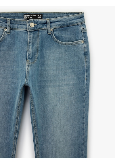 Koton Normal Bel Cepli Slim Fit Jean Pantolon - Brad Jean Açık İndigo 6sam40266nd