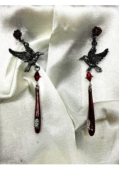 Dükkan Design Love And Deep Space Black Crow Earrings Taşlı Küpe Antrasit