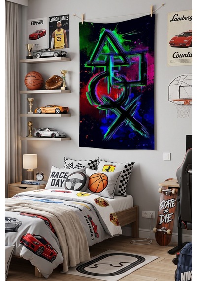 Neon Graffiti Duvar Örtüsü, Genç Odası Dekoru Baskılı Kumaş Duvar Halısı Beyaz