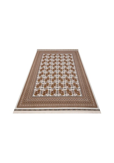 Eko Halı Sateen Afghan 02 Beige Premium Yıkanabilir Afgan Desenli Kaymaz Taban İnce Dokuma Halı Bej
