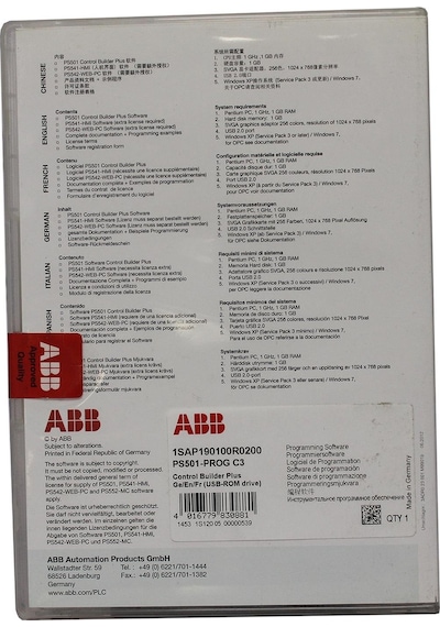 1sap190100r0200 Ps501-prog Ac500 Control Buılder P Abb
