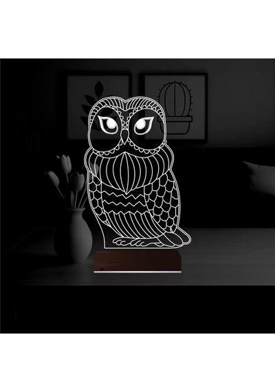 Luvivia Baykuş Tasarım 3d Lamba - Masa Gece Lambası V5 Şeffaf