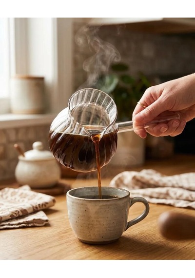 Reoona Borasilikat Cam Lüx Cezve 400ml Oluklu Ateşe Dayanıklı
