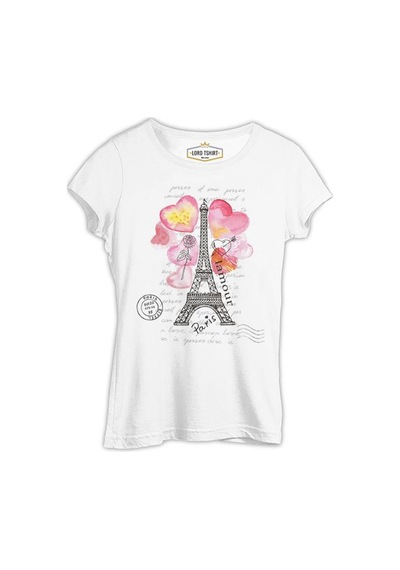 Paris - L'amour Beyaz Kadın Tshirt 001