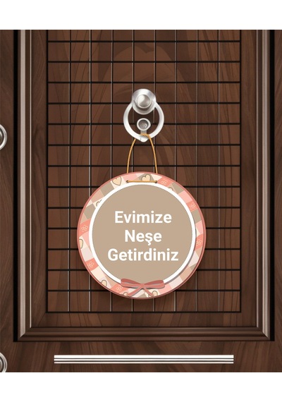 Evimize Neşe Getirdiniz" Yazılı Mdf Kapı Süsü 22.5 Cm Dekoratif Halat Askılı Giriş Dekoru Sarı