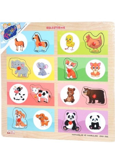 Ony-366-367 Ahşap Tutmalı Eşleştirme -Hayvanlar Ve Yavruları