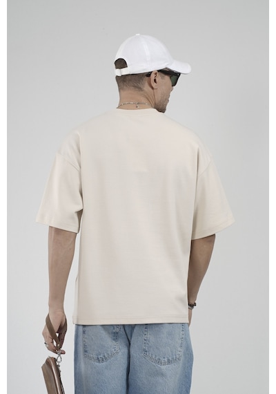 King-Brich Oversize Kalıp Kingbrich Baskılı Tişört Bej