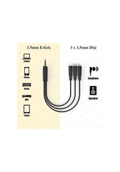 3.5mm 1 Giriş 3 Çıkış Çoklayıcı 5+1 Ses Sistemi Bağlantı Kablosu