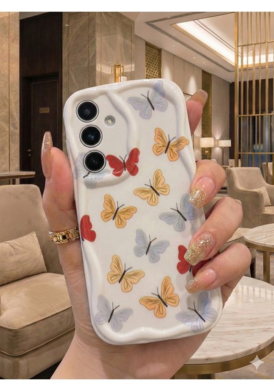 Samsung Galaxy S25 Plus Uyumlu Renkli Kelebek Desenli Dalgalı Kenar Kılıf - Kamera Korumalı