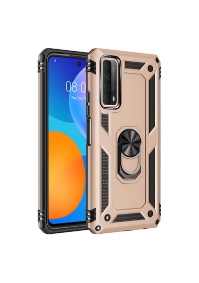 Huawei P Smart 2021 Kılıf Sofya Yüzüklü Silikon Kapak - Gold -