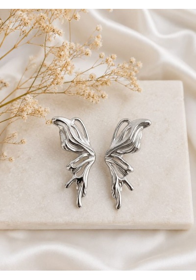Cm Jewelry Kelebek Detaylı Gümüş Renk Çelik Küpe