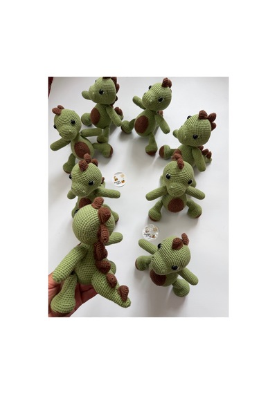 Adenya Sepeti Amigurumi Örgü Dinazor Oyun Ve Uyku Arkadaşı-yeşil Kahverengi Çok Renkli