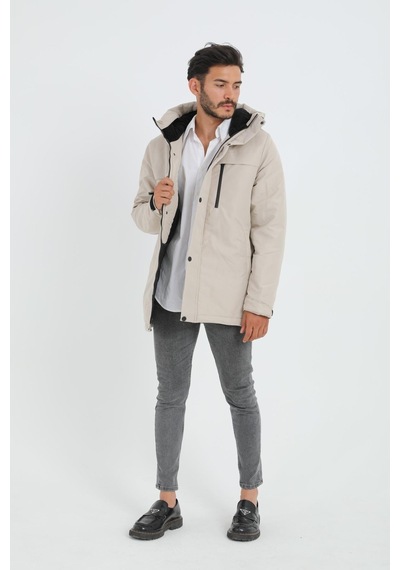 Freemen Spor Erkek Polarlı Su Ve Rüzgar Geçirmez Kapüşonlu Mont & Kaban & Parka-281 Taş