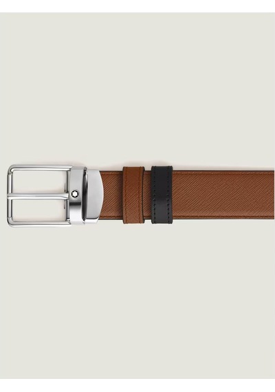 Montblanc Dikdörtgen Tokalı Kızıl Kahve - Siyah 35 Mm Çift Tarafl Kahverengi